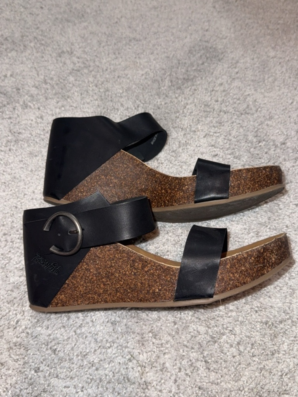 Blowfish Black Cork Wedge Sandals with Ankle Buckle